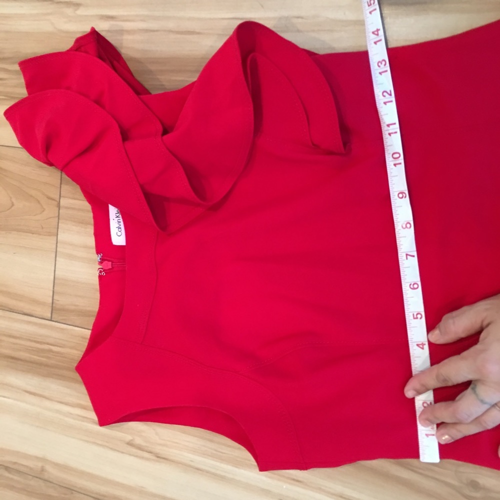 Calvin Klein red ruffle sleeve shift dress 2P - Picture 5 of 8